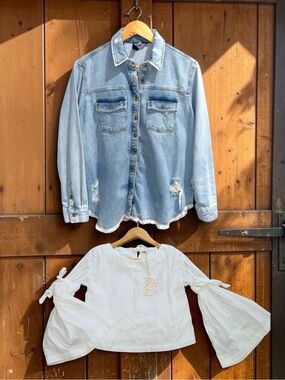 Anthropologie and Free People Women’s Size XS Blouse and Denim Jacket Bundle